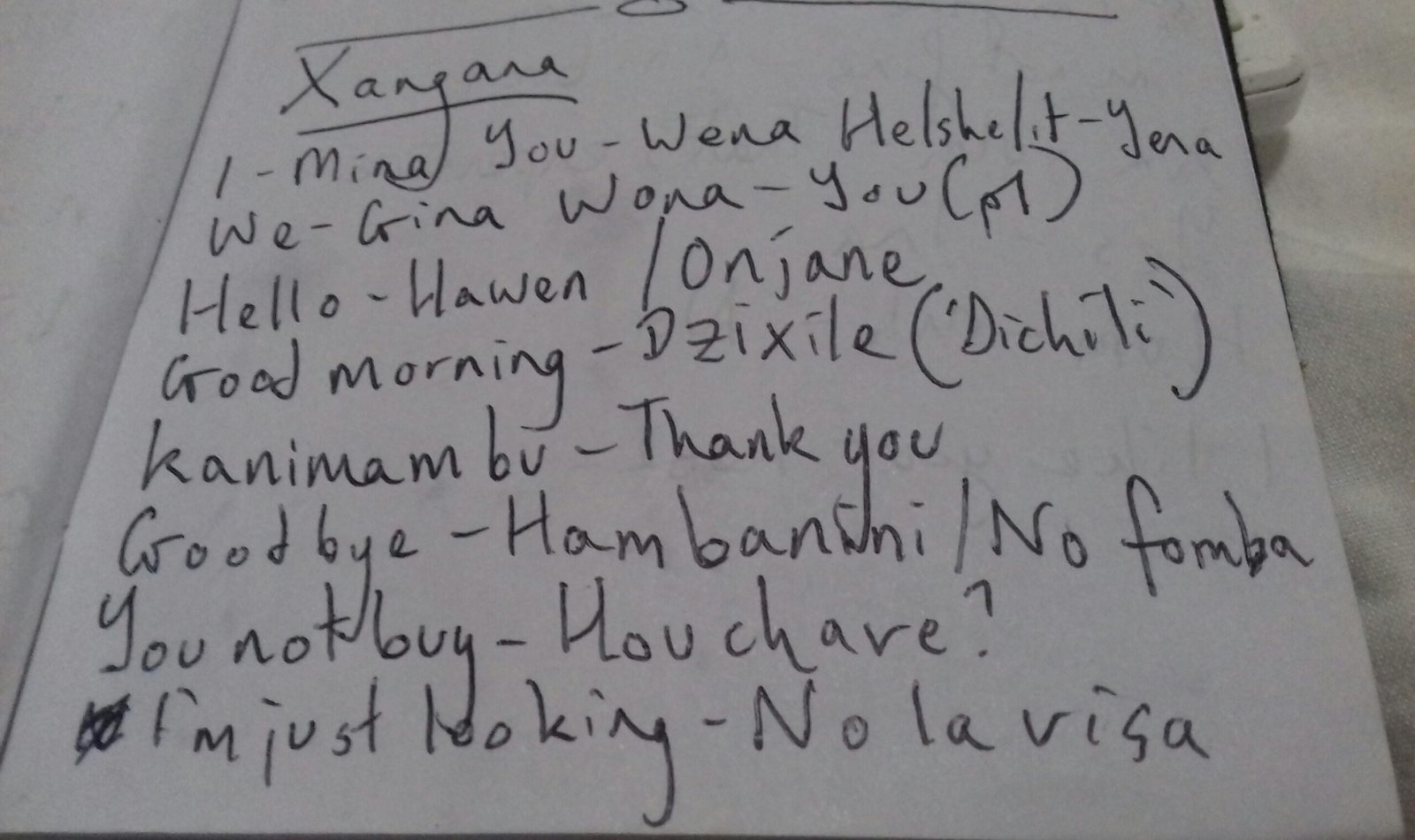 Language Primer: Xangana / Shangana / Changana